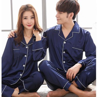 Pijama Đôi Nam Nữ Lụa Cao Cấp Mầu Xanh Than Bộ Dài ( có clip + ảnh thật )