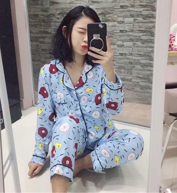 Pijama dài tay quần dài vải thô thái loại 1 . Tất cả đều là ảnh thật khách nhé