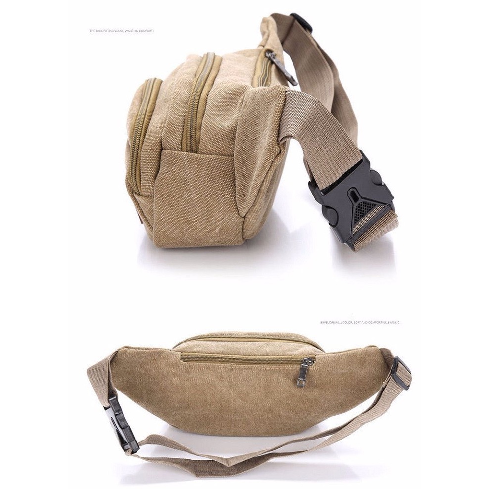 Túi đeo hông Sport nam nữ vải canvas 3 màu chống bụi dây đeo dễ điều chỉnh, túi đeo chéo
