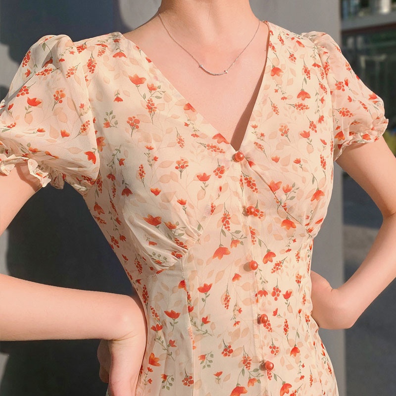 Váy nữ xinh💕FREESHIP💕Váy dáng dài chất voan họa tiết hoa nhí phong cách Pháp cổ điển nhẹ nhàng