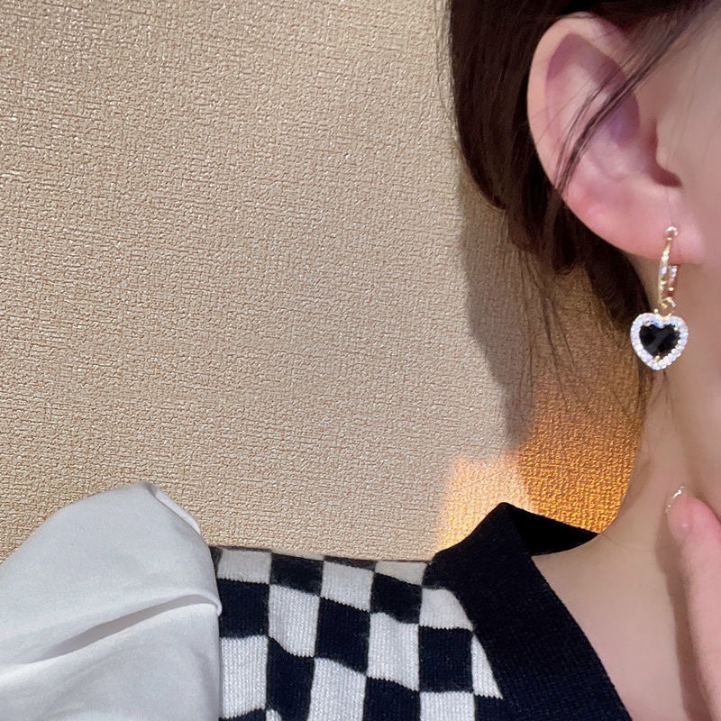 Trang sức AY vòng cổ/ bông tai mặt hình trái tim đính đá sang trọng cho nữ