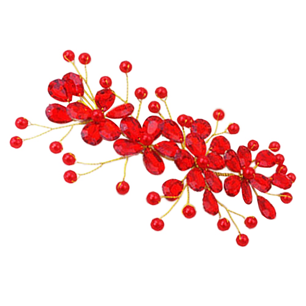 Kẹp Tóc Hoa Đá Đỏ Lộng Lẫy Trang Trí Tóc Cô Dâu