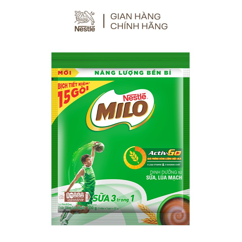 [Tặng kính bơi] Thức uống lúa mạch Nestlé MILO 3 trong 1 Bịch 220g (10x22g)
