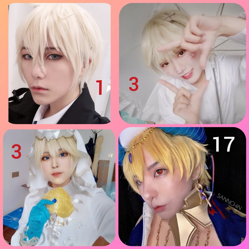 Tóc giả wig nam cơ bản ngắn cosplay màu vàng hồng cam đỏ nâu
