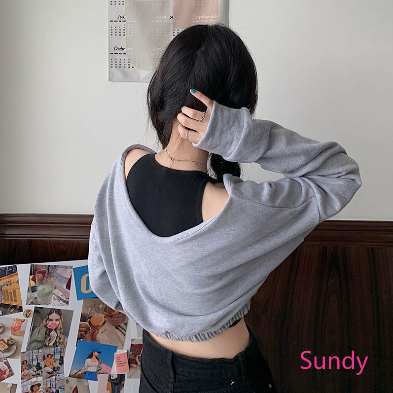 Áo croptop chất cotton tay dài thiết kế trễ vai quyến rũ cho phái nữ