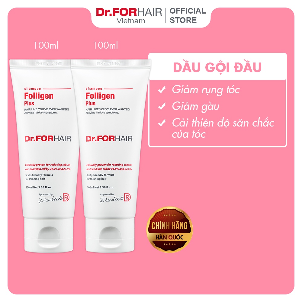 Combo 2 chai tuýp gội giảm rụng tóc, giảm gàu, cải thiện độ săn chắc của tóc Dr.FORHAIR Folligen Plus 100ml