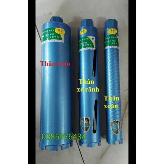 Mũi khoan rút lõi bê tông nước( thân trơn) và khô( xẻ rãnh, xoắn) - đủ size