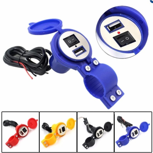 Bộ chế sạc điện thoại gắn trên xe máy ( màu xanh)