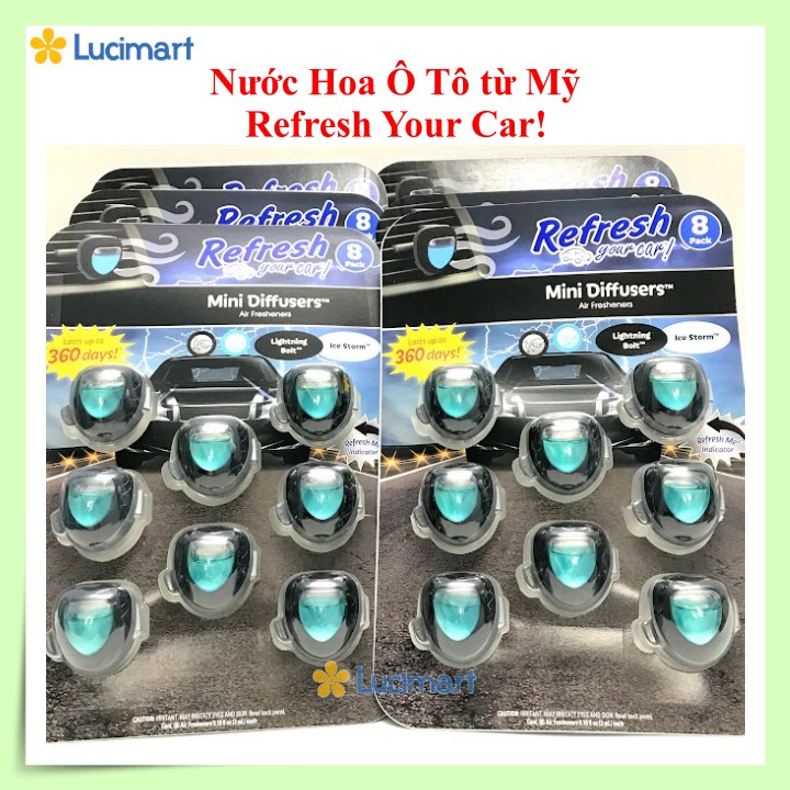 Nước hoa ô tô Refresh Your Car, Mini Diffusers, nhiều mùi hương [Hàng Mỹ]