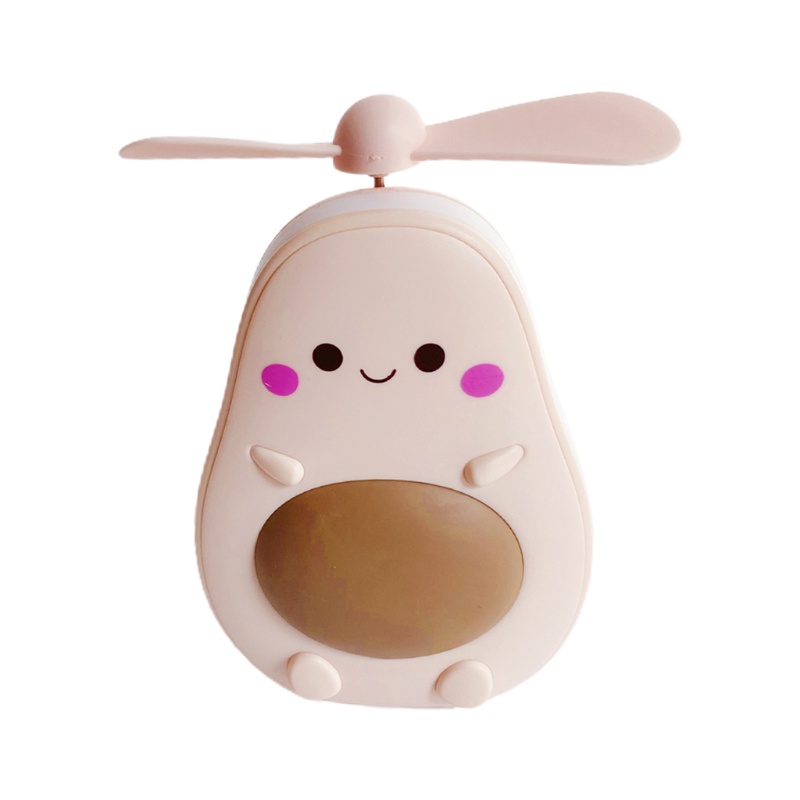 Quạt cầm tay mini hình quả bơ tích hợp gương và đèn sạc USB tiện dụng