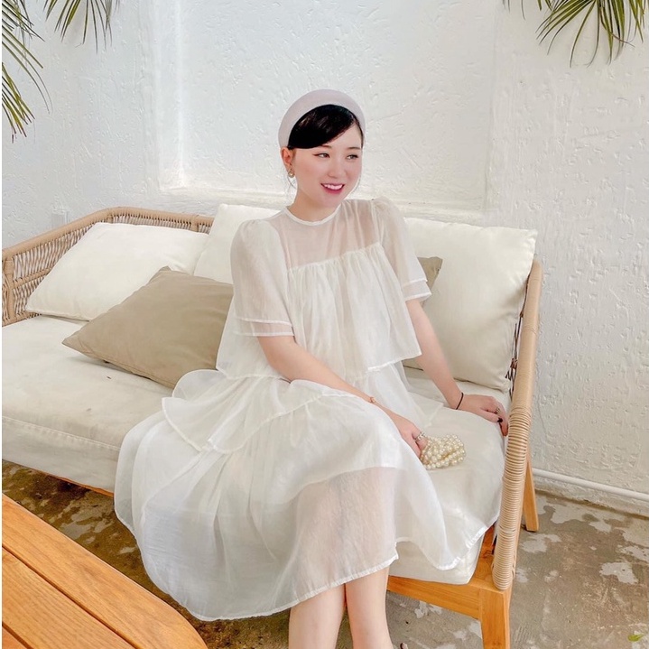 Váy nữ babydoll bánh bèo cổ tròn tay phồng nhiều tầng Shinosha V0025 | BigBuy360 - bigbuy360.vn