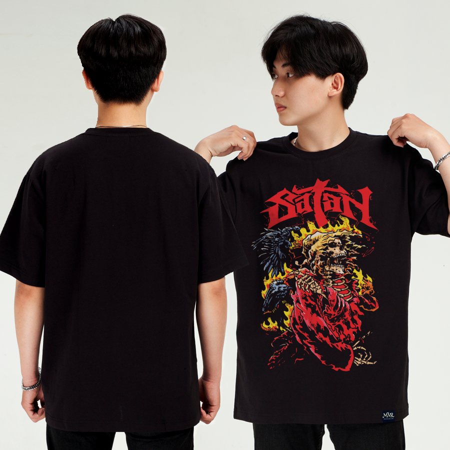 Áo thun trắng form rộng unisex tay lỡ satan cực ngầu MVR size rộng tee Mỹ BB4272