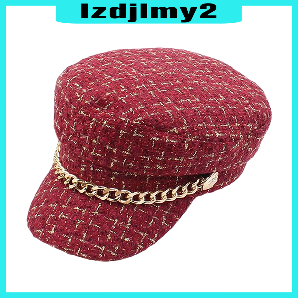 Romanful Womens Classic Retro Tweed Plaid Newsboy Cap Flat Top Visor Cabbie Hat Red