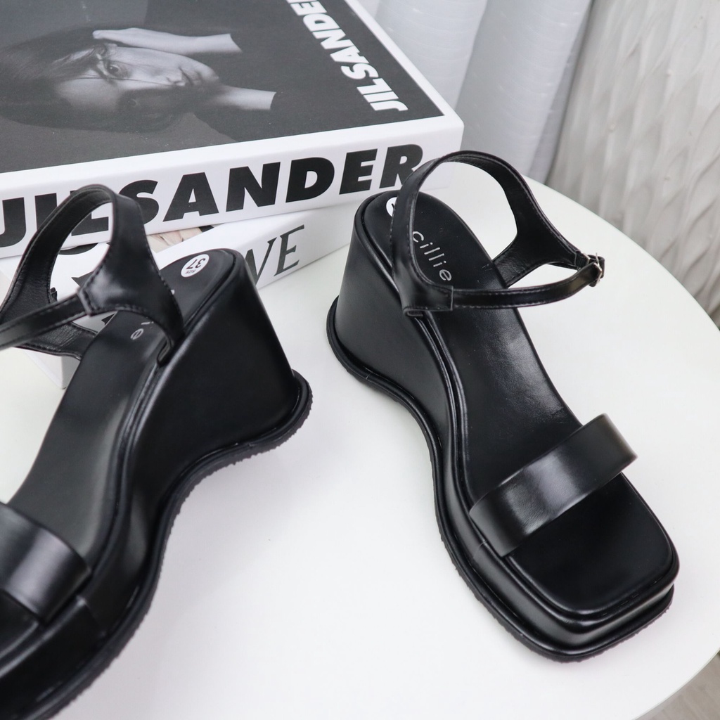Dép Sandal Đế Xuồng Nữ Cillie Giày Bánh Mì Đế Cao 7p Quai Ngang Da Mềm 1156