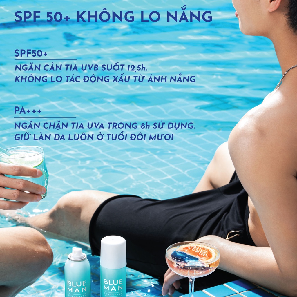 Xịt Chống Nắng Nâng Tone Da Cho Nam BLUEMAN SPF 50+ Không Cồn &amp; Kiềm Dầu 99ml ZL145