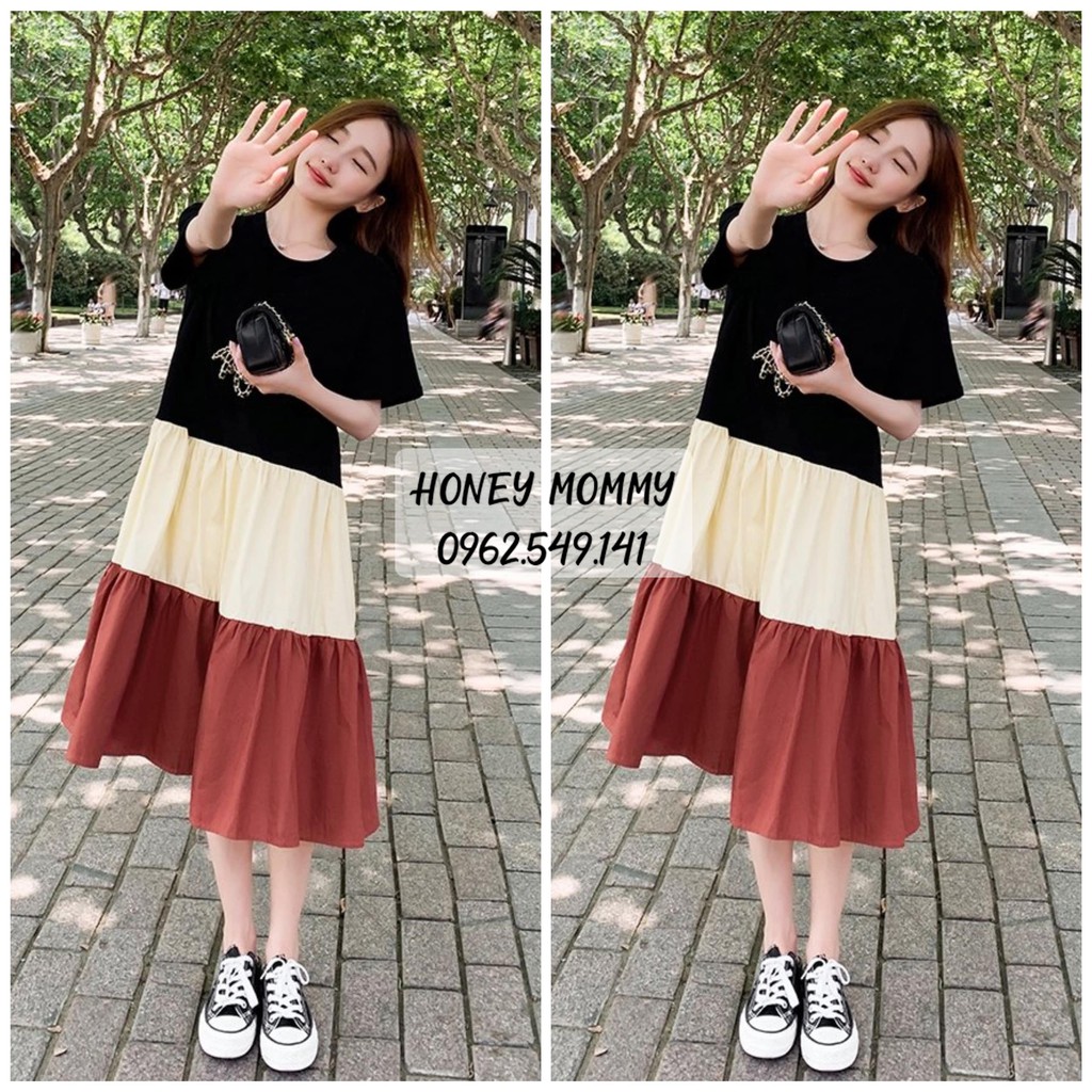 Đầm Bầu Váy Bầu Thun Cotton Dáng Suông Xòe Mùa Hè Tay Ngắn Vải Mát HD2817 Honey Mommy