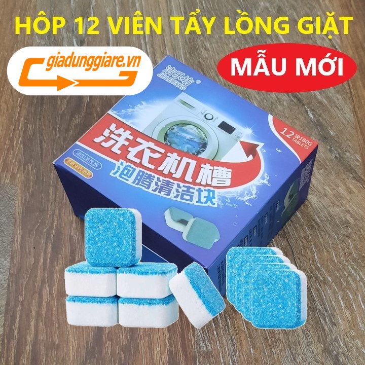 Hộp 12 Viên tẩy vệ sinh lồng MÁY GIẶT sủi sạch vi khuẩn tẩy sạch cặn bẩn lồng giặt - giadunggiare.vn