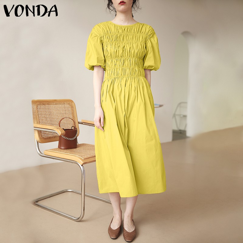 Đầm Tay Ngắn Màu Trơn Chất Liệu Co Giãn Thoải Mái Vonda | BigBuy360 - bigbuy360.vn