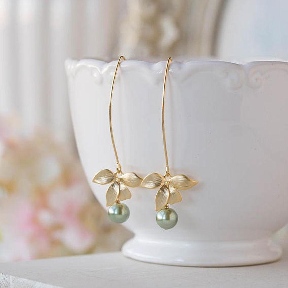 ME 1 Đôi Bông Tai Hình Hoa Phong Lan Đính Ngọc Trai Thời Trang