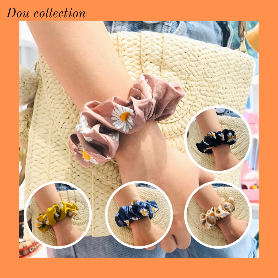 [Nowship2h] Cột Tóc, Dây Cột SCRUNCHIES Bông Cúc Nhiều Màu - Mã DT001