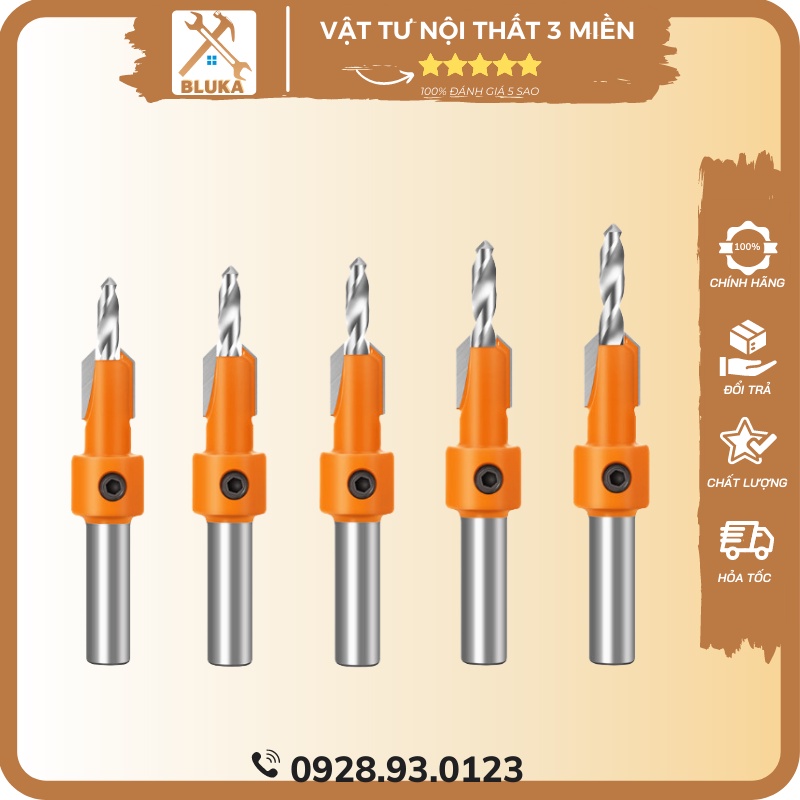 Mũi Khoan Âm Vít Gỗ Cao Cấp - Loại 2 Tầng Âm Đầu Vít Cốt 8mm - Thép Hợp Kim YG8_BLUKA
