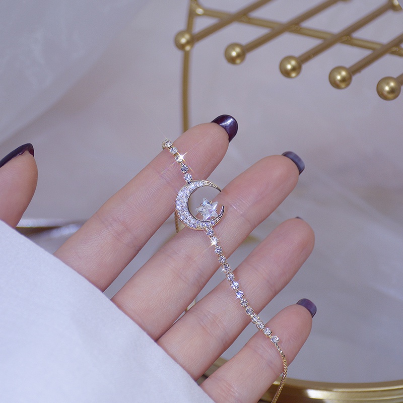 Vòng đeo tay mạ đồng khảm đá zircon hình sao / mặt trăng cá tính hợp thời trang cho phái nữ
