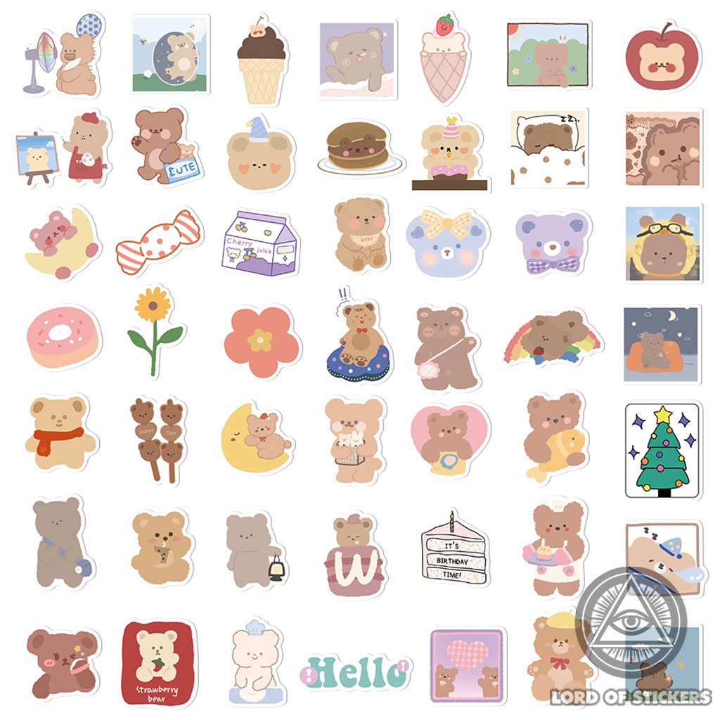 Set 102 Nhãn Dán Sticker Hoạt Hình Gấu Cute Dễ Thương Phong Cách Hàn Quốc Chống Thấm Nước Trang Trí Mũ Bảo Hiểm, Laptop
