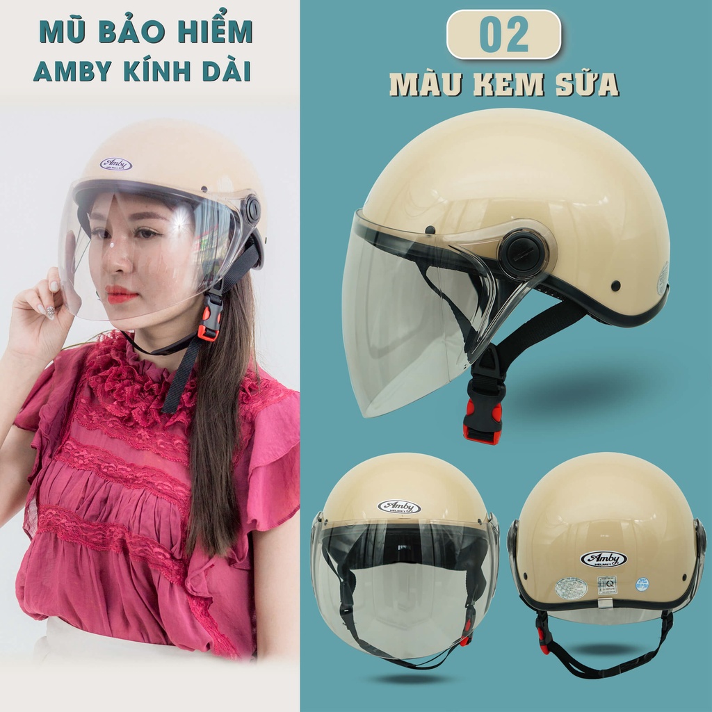 Mũ Bảo Hiểm Nửa Đầu Amby Helmet ST05, có kính dài che cả mặt, kiểu dáng thời trang cho nam và nữ - Nhiều màu