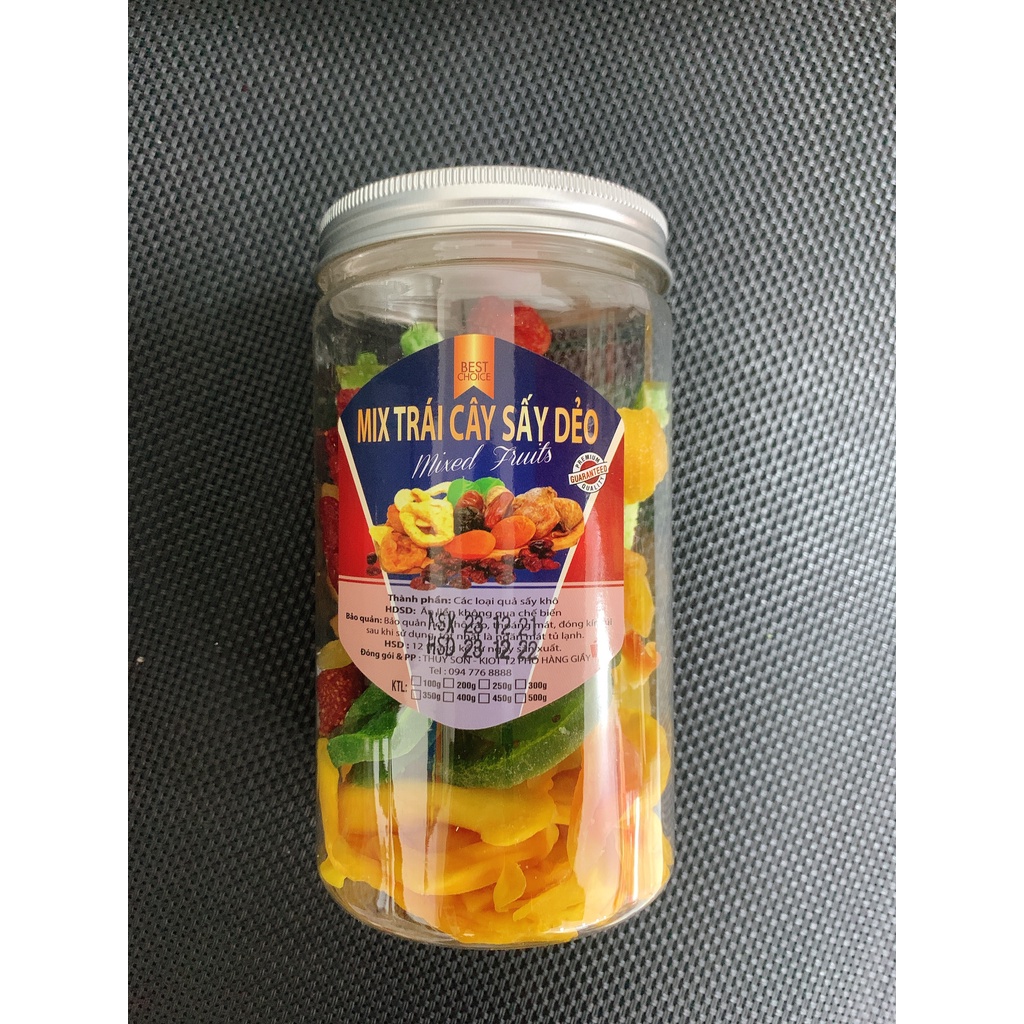 Trái cây sấy dẻo 400g Mix 6 loại Dâu tây, Kiwi, Xoài, Đu đủ, Bưởi, Mít HOA QUẢ SẤY DẺO