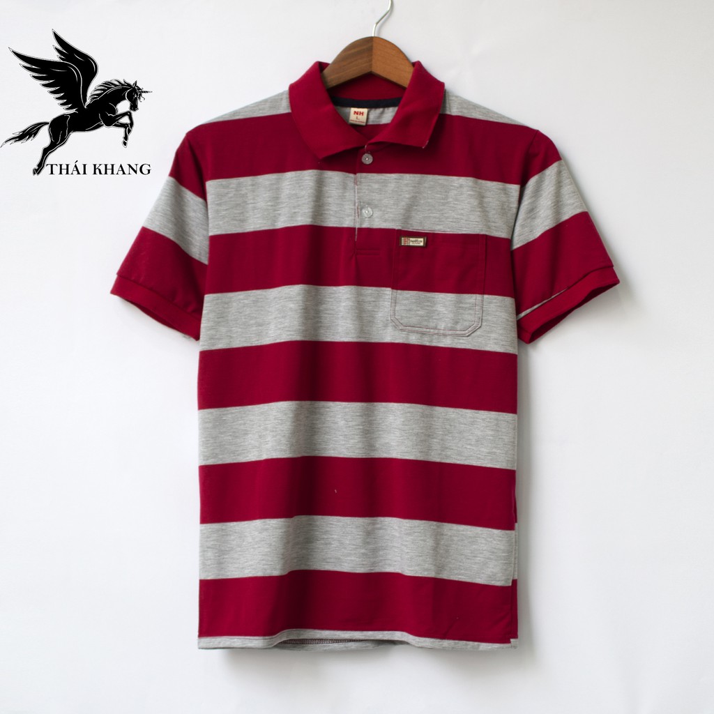 áo thun nam có cổ có túi tay ngắn sọc ngang vải cotton mềm mát giá cực tốt loại áo polo nam | BigBuy360 - bigbuy360.vn