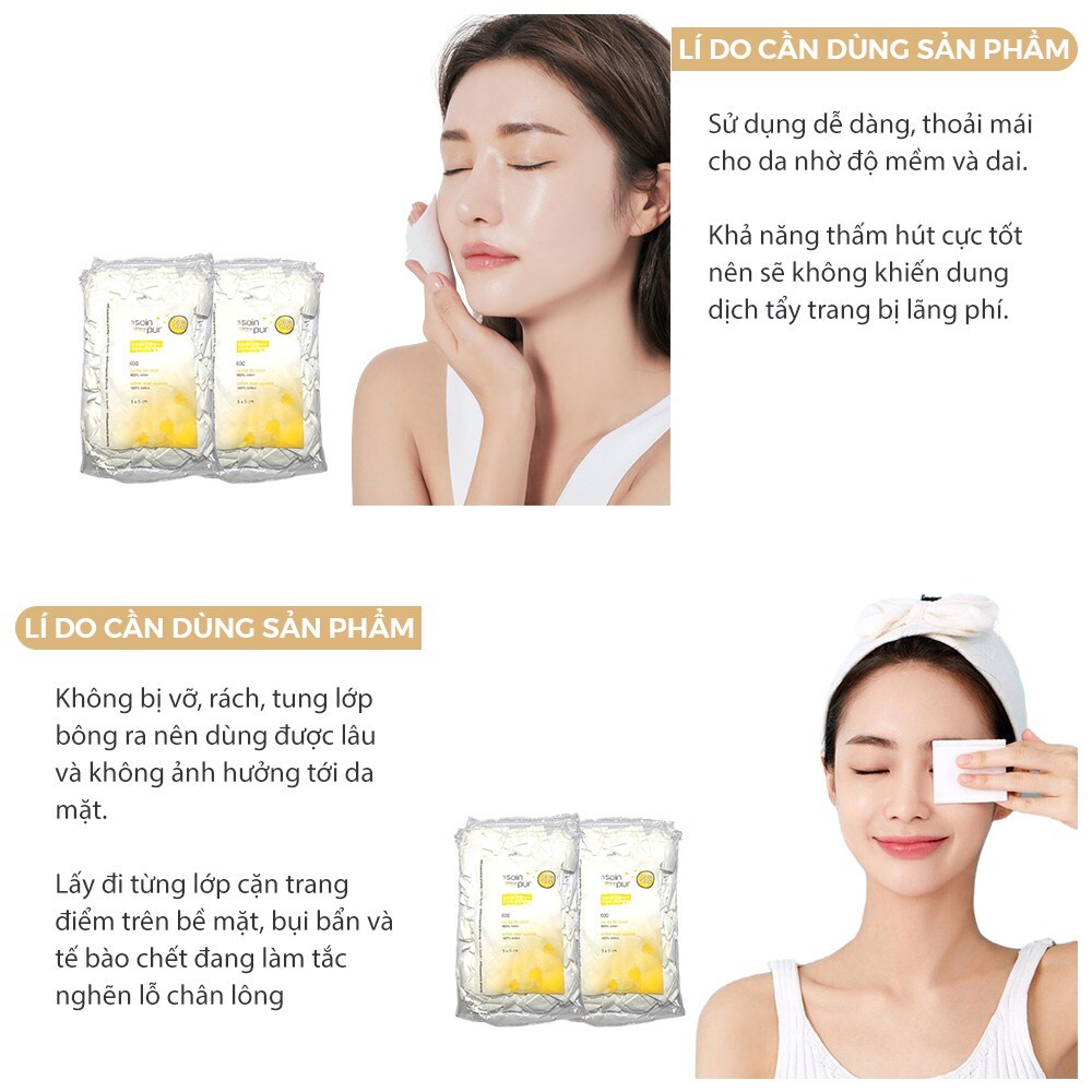 Bông Tẩy Trang Tetra Medical Carrés De Coton Pháp 600 miếng cotton tự nhiên mềm mịn Linh Giang chính hãng