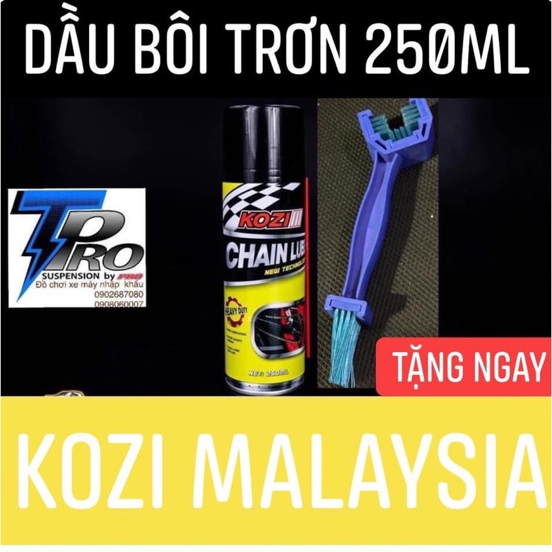 Xịt bảo dưỡng sên Chain Lube - Kozi III dung tích 250ml hàng chính hãng TẶNG BÀN CHẢI._Dochoixemaynhapkhau