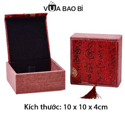 Hộp Gấm đựng trang sức, vòng phong thủy 10x10cm, Hộp đựng vòng tay, mặt đá bằng gấm cao cấp VUA BAO BÌ