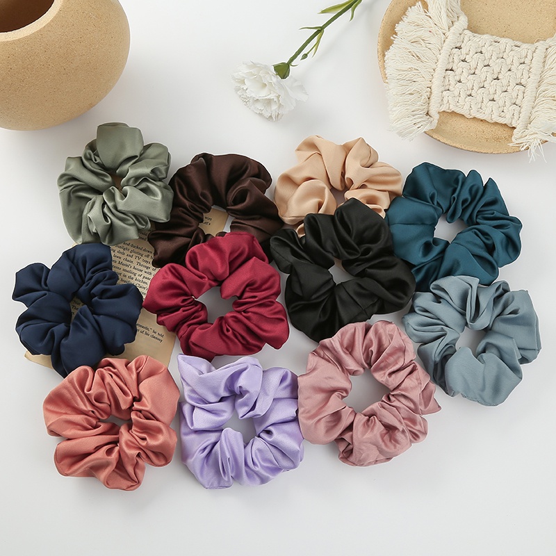 Dây Buộc Tóc Vải Satin Màu Trơn Đơn Giản Thời Trang
