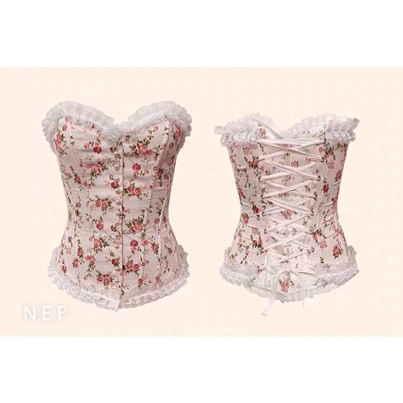 Set áo corset hoa + chân váy ren