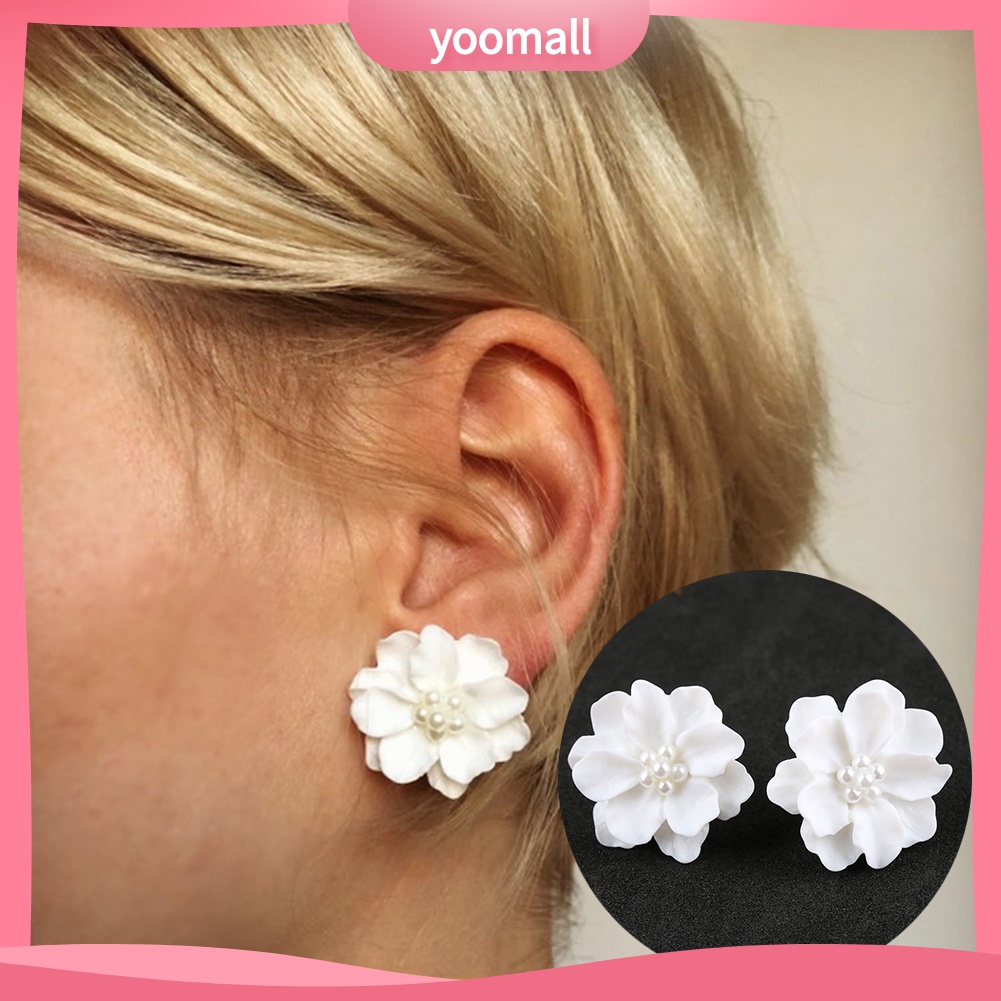 Bông Tai Nữ Hình Hoa Đính Ngọc Trai Nhân Tạo Phong Cách Thanh Lịch