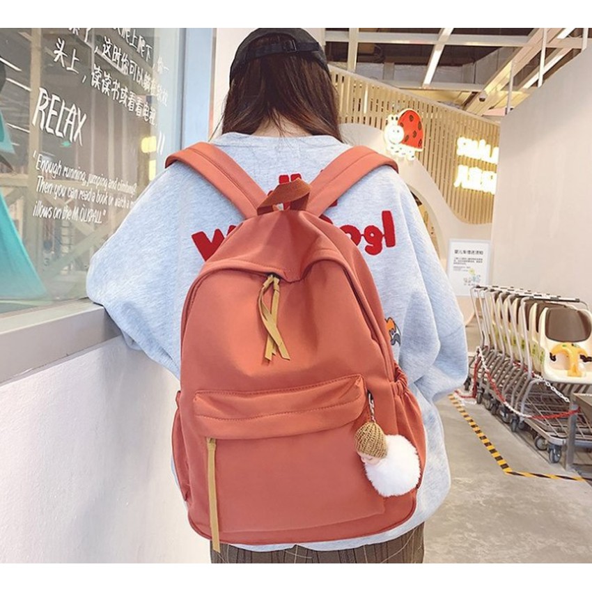 Balo ulzzang chống nước Bag.ThanhThu không họa tiết tặng kèm móc khóa 82