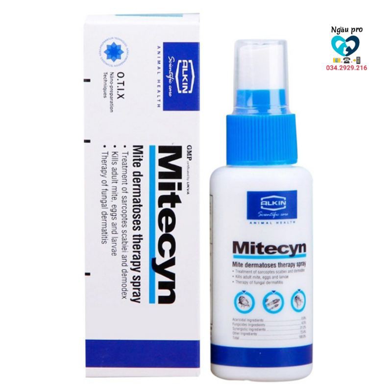 Thuốc Xịt Cho Da Trị Ghẻ Cái Rận Viêm Da Nấm Alkin Mitecyn 50ml