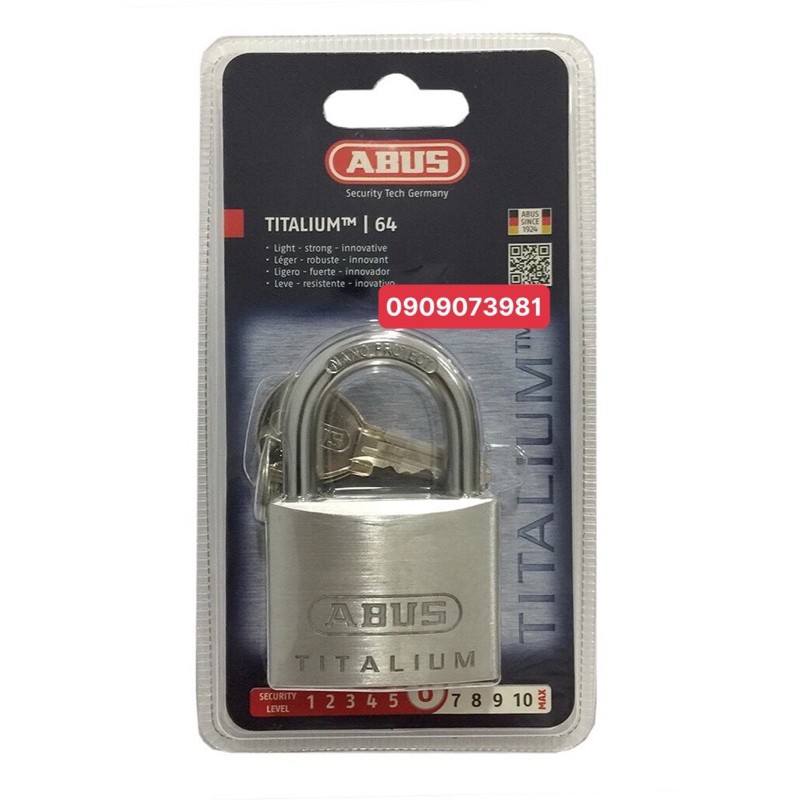 Ổ khóa ABUS 64TI/60 Thân TITALIUM Rộng 60mm Chìa Răng Cưa