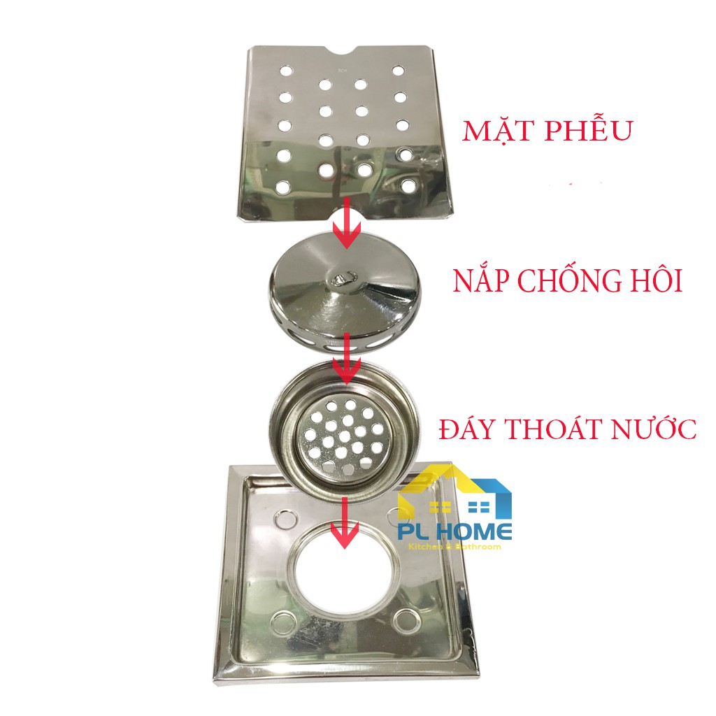 Phễu thoát sàn chống hôi, ngăn mùi Inox SUS 304, phễu thoát nước loại lớn