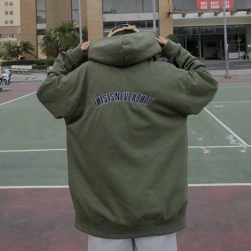 Áo Khoác Hoodie Unisex Zip Nỉ Bông NEVER THAT  màu RÊU  Nam nữ unisex/Áo hoodie dây kéo nữ có mũ form rộng Jaystoree