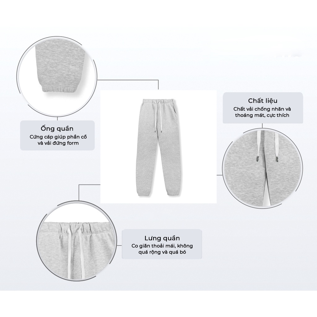 Quần Jogger Nam Nữ Trơn Basic Phong Cách Thể Dục Thể Thao Năng Động Cá Tính Unisex Màu Xám QDN960 Unichic