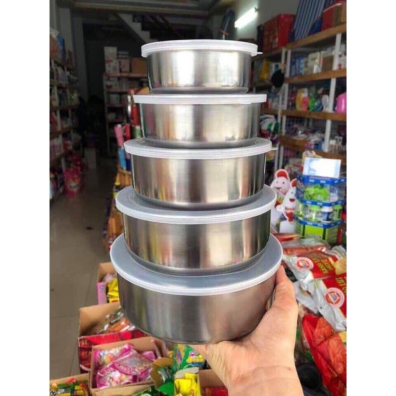 Bộ 5 Bát Inox Cao Cấp Chống Gỉ Có Nắp Đậy 5 Size Lớn Nhỏ Bảo Quản Đồ Ăn Hiệu Quả Tiện Lợi