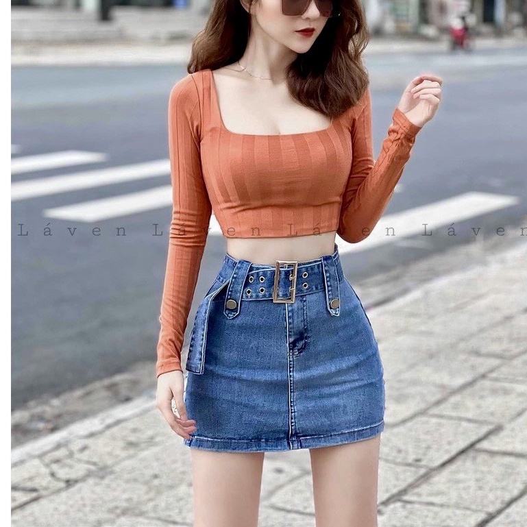Chân váy jean ngắn lưng cao phong cách thời trang cho nữ .alohashop91