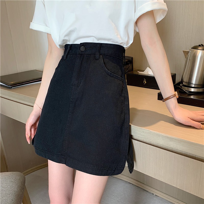 chân váy jean Dáng Chữ A Lưng Cao Thiết Kế Xẻ Tà Cá Tính | BigBuy360 - bigbuy360.vn
