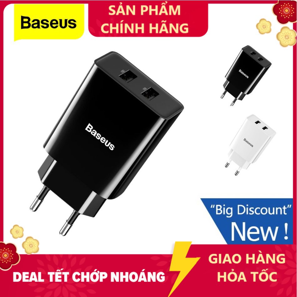 Cốc sạc BASEUS mini 2 cổng USB 10.5W 5V 2A cho iPhone 11 Pro X 8 7 Plus Xs Max Samsung Xiaomi