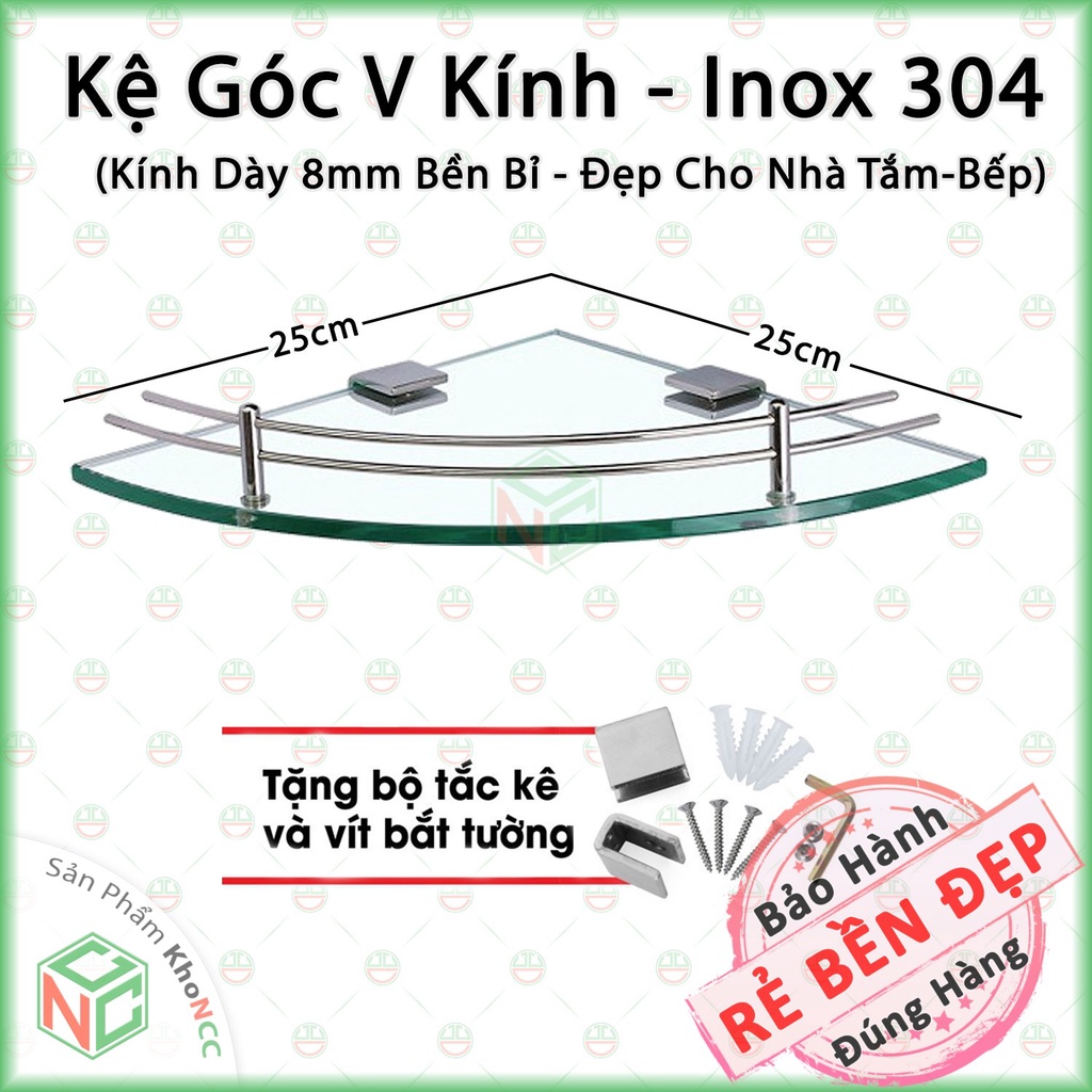 [KhoNCC] Kệ Góc Kính Cường Lực Chữ V - Inox 304 Dùng Trang Trí Làm Đẹp Nhà Tắm, Tắm - Nhà Vệ Sinh - NPD-KeGocV2-5105