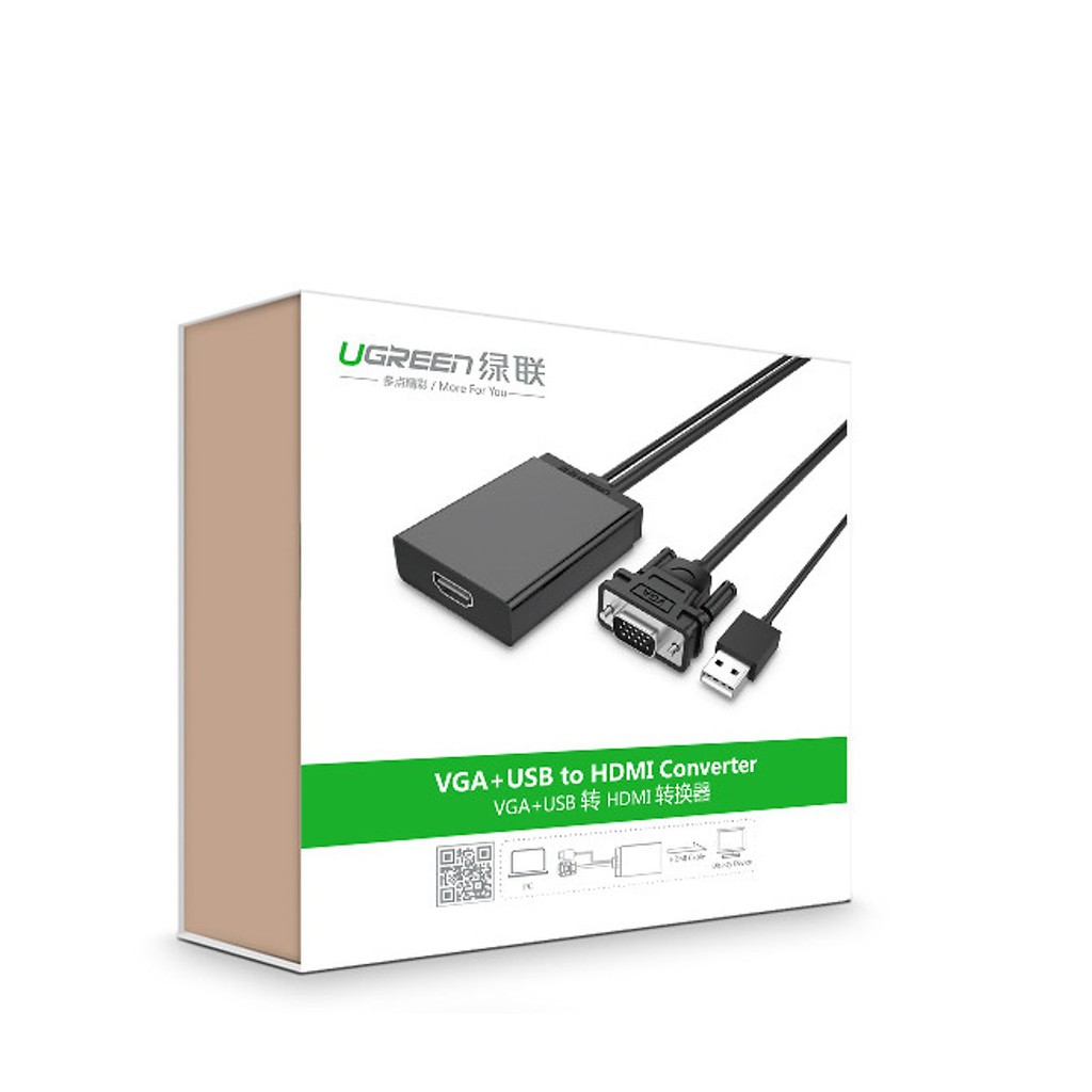 Cáp Chuyển Đổi Vga Sang HDMI Ugreen 40213 Cấp Nguồn Qua Cổng USB- Sản phẩm chính hãng