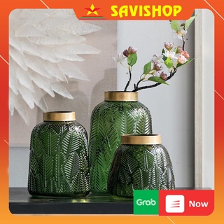 Lọ Hoa Thủy Tinh 🔴 FREESHIP🔴 Lọ hoa đẹp họa tiết lá - Bình Thủy Tinh trang trí độc đáo bình nhỏ cao 16cm
