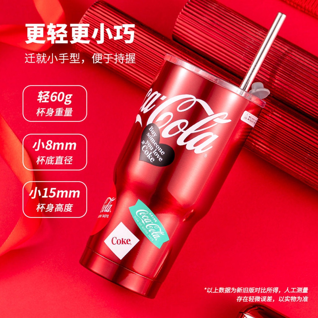 Cốc đựng nước MINISO họa tiết Coca-cola bằng thép không gỉ dung tích lớn kèm ống hút